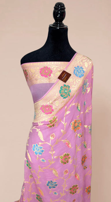 Pink Khaddi Georgette Banarasi Handloom Saree - Meenakari