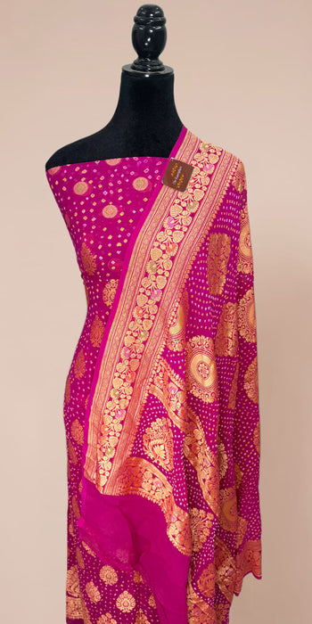 Rani Pure Khaddi Georgette Banarasi Bandhani Suit - Meenakari