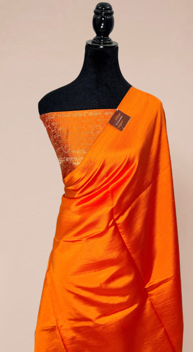 Orange Pure Raw Mango Banarasi Handloom Saree