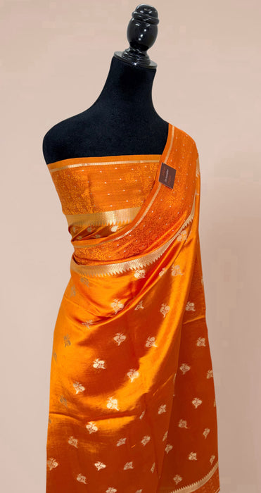 Orange Pure Mango Katan Banarasi Handloom Saree
