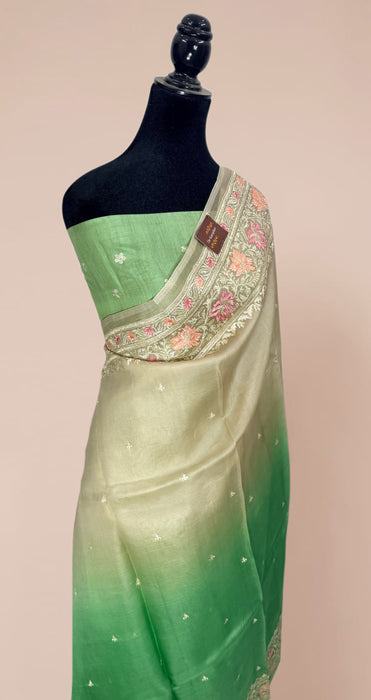 Shaded Pure Organza Banarasi Handloom Saree - Chikankari