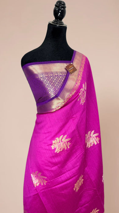 Rani and Purple Pure Moonga Banarasi Handloom Saree - Designer Saree