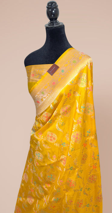 Yellow Pure Katan Banarasi Handloom Saree - Meenakari Jaal Work