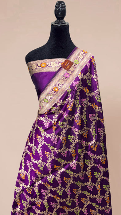 Magenta Pure Katan Banarasi Handloom Saree - Meenakari Work