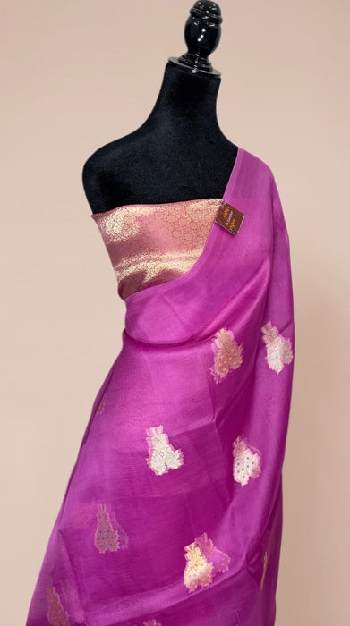 Pure Kora Banarasi Handloom Saree - Meenakari Motifs