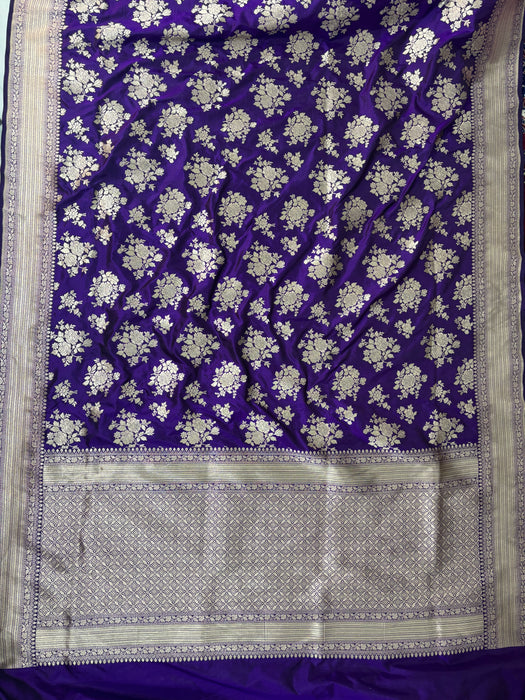 Purple Pure Katan Silk Banarasi Handloom Saree