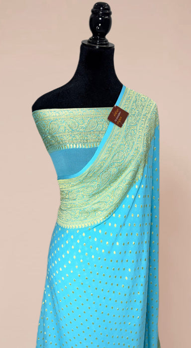 Blue Pure Khaddi Georgette Banarasi Handloom Saree - Water Zari