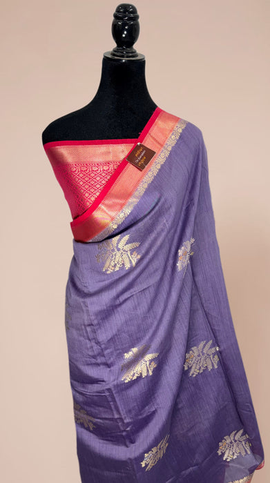 Midnight Gray Pure Moonga Banarasi Handloom Saree - Designer Saree
