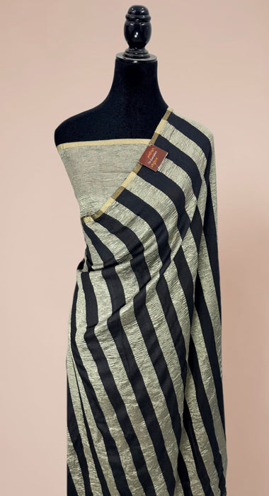 Black Pure Banarasi Moonga Tissue Handloom Saree - Designer Work