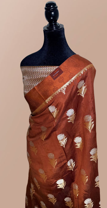 Italian Brown Pure Silk Banarasi Handloom Saree