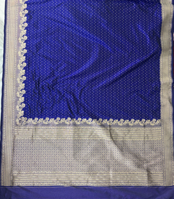 Persian Blue Pure Katan Silk Banarasi Handloom Saree - Sona Motifs