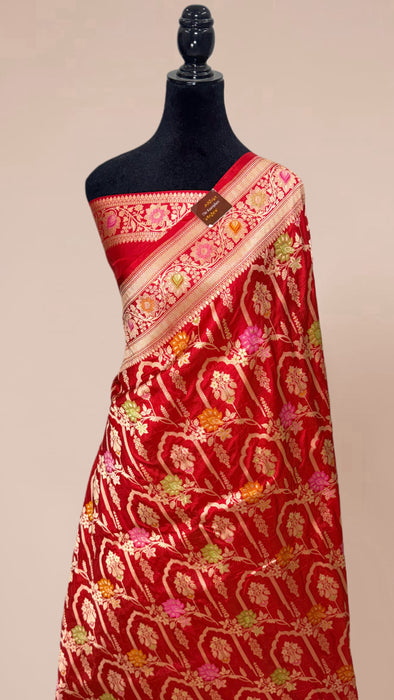 Red Pure Katan Banarasi Handloom Saree - Meenakari Work