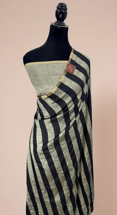 Black Pure Banarasi Moonga Tissue Handloom Saree - Designer Work