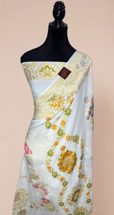 Khaddi Georgette Banarasi Handloom Saree - Designer Meenakari Jaal