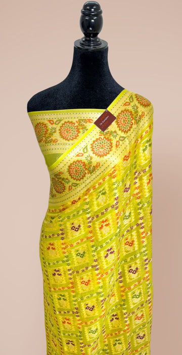 Yellow Pure Khaddi Chiffon Banarasi Saree - Meenakari Work