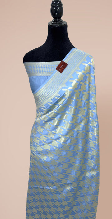 Spanish Blue Pure Mashru Banarasi Handloom Saree - Designer Saree
