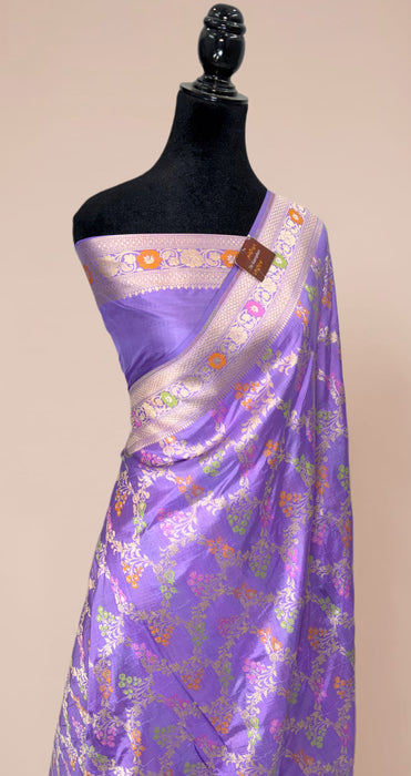 Lavender Pure Katan Banarasi Handloom Saree - Meenakari Work