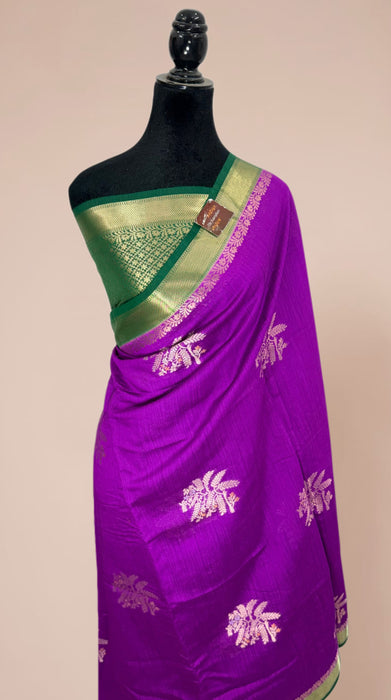 Purple and Green Pure Moonga Banarasi Handloom Saree - Designer Saree