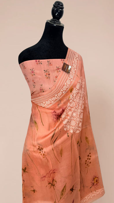 Pure Organza Banarasi Handloom Saree - Chikankari with Digital Print