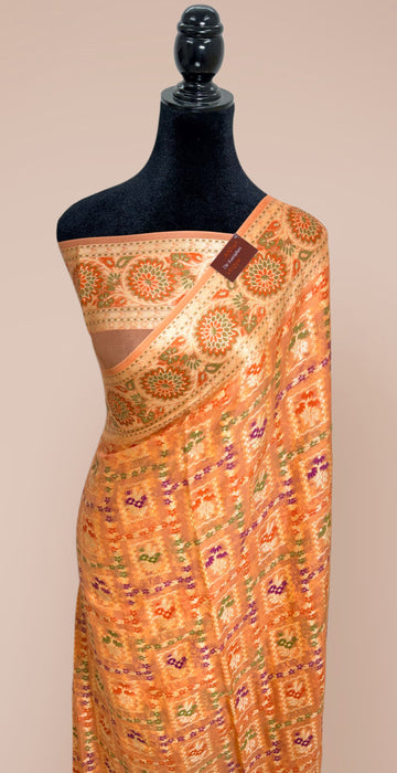 Peach Pure Khaddi Chiffon Banarasi Saree - Meenakari Work