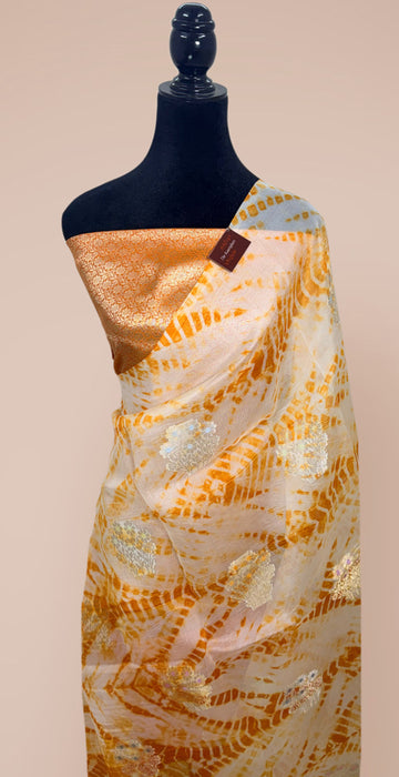 Orange Pure Kora Banarasi Handloom Saree - Designer Arashi