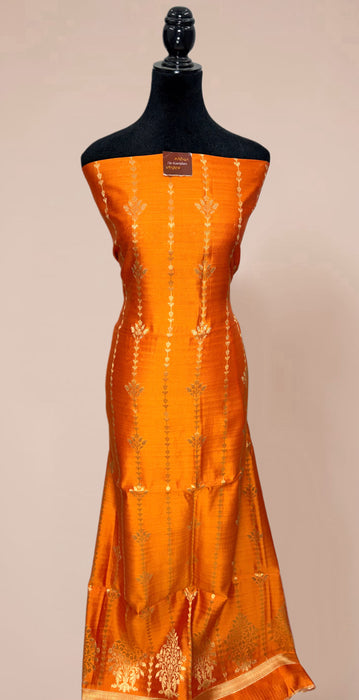 Orange and Rani Pure Chiniya Silk Banarasi Suit