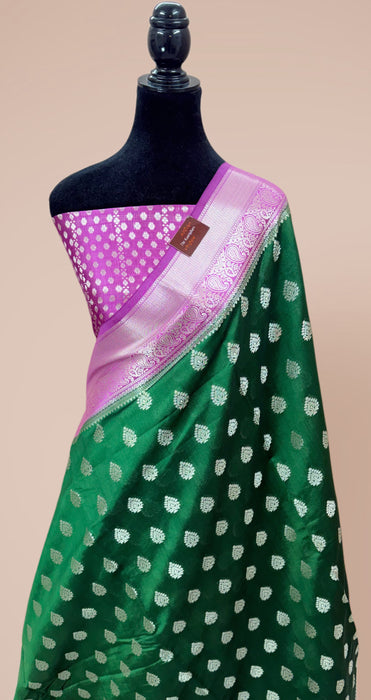 Green Pure Raw Mango Banarasi Handloom Saree