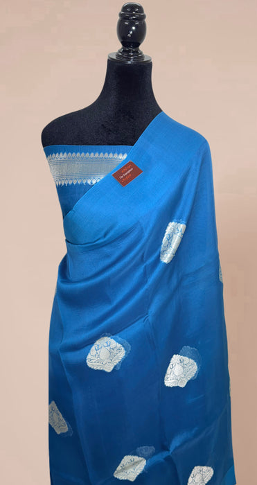 Blue Pure Kora Organza Banarasi Handloom Saree