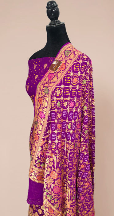 Pure Khaddi Georgette Banarasi Bandhani Suit - Meenakari