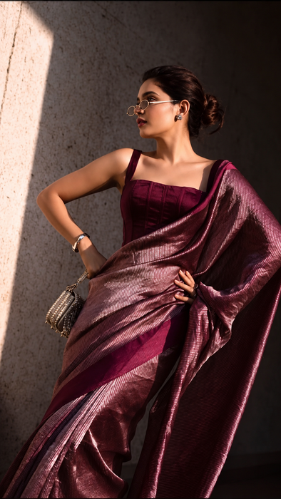 Pure Banarasi Tissue Handloom Saree - Designer Satin Border