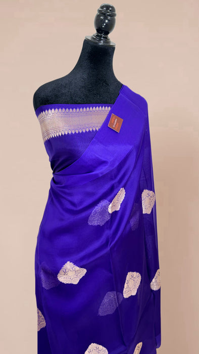 Navy Blue Pure Kora Organza Banarasi Handloom Saree