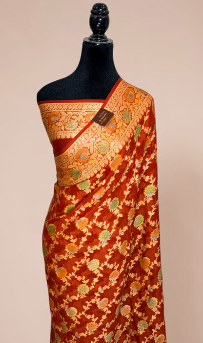Maroon Pure Khaddi Chiffon Banarasi Saree
