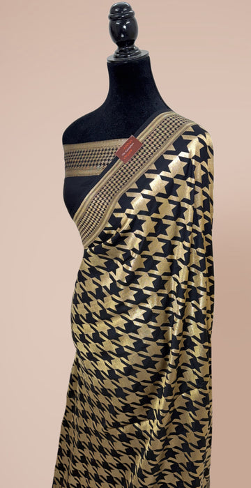 Black Pure Mashru Banarasi Handloom Saree - Designer Saree