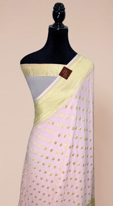 Pink Khaddi Georgette Banarasi Handloom Saree - Water Zari
