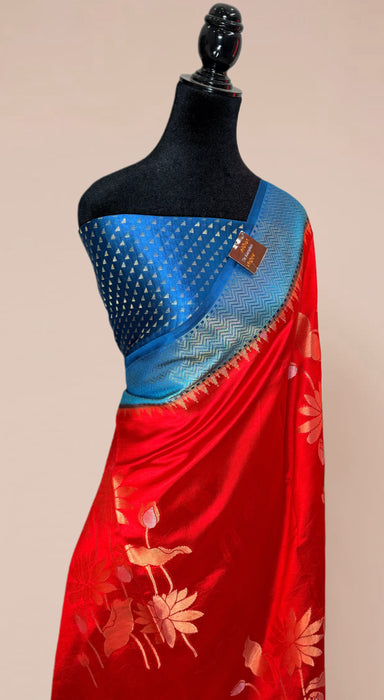 Red Pure Raw Mango Banarasi Handloom Saree - Designer Buta
