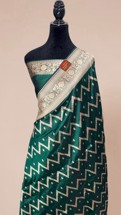 Bottle Green Pure Katan Banarasi Handloom Saree - Meenakari Work