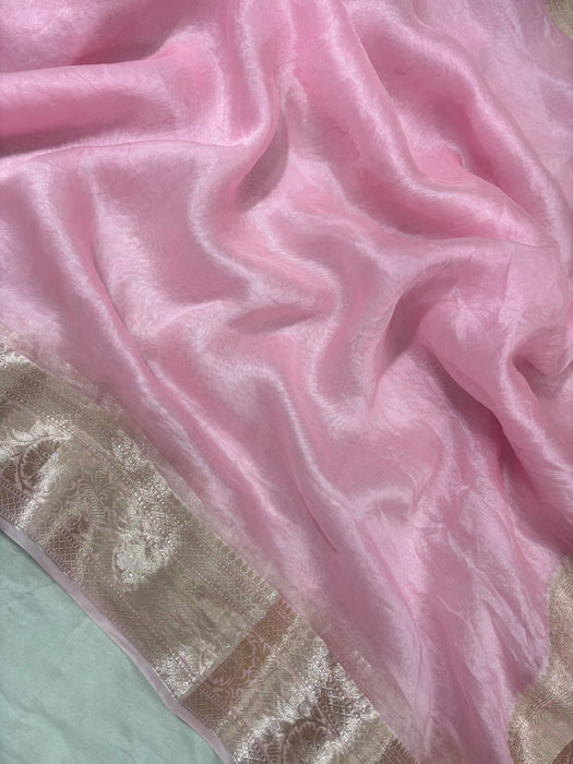 Pink Pure Banarasi Tissue Handloom Saree