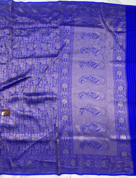 Royal Blue Pure Katan Banarasi Handloom Saree - Meenakari Brocade Work