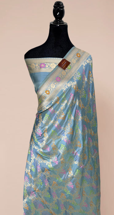 Powder Blue Pure Katan Banarasi Handloom Saree - Meenakari Work