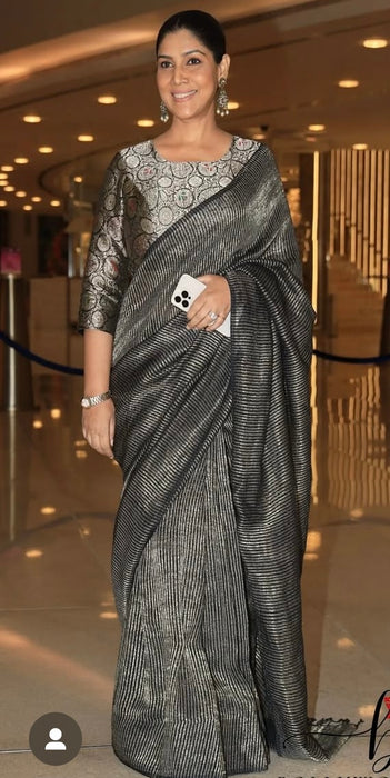Sakshi Tanwar Pure Banarasi Tissue Munga Handloom Saree - Designer Work