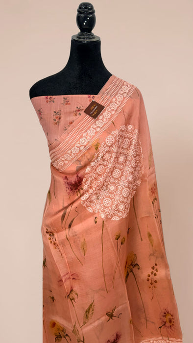 Pure Organza Banarasi Handloom Saree - Chikankari with Digital Print