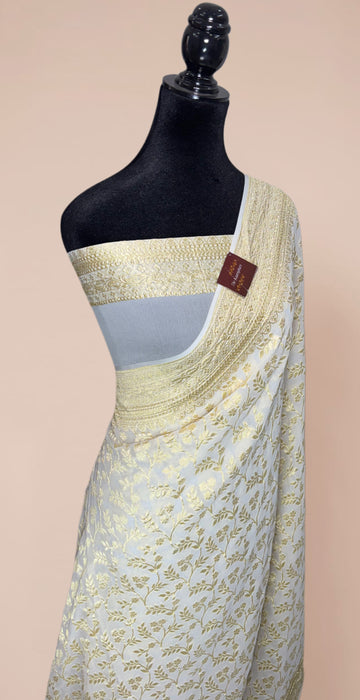 Pure Khaddi Georgette Banarasi Handloom Saree - Water Zari