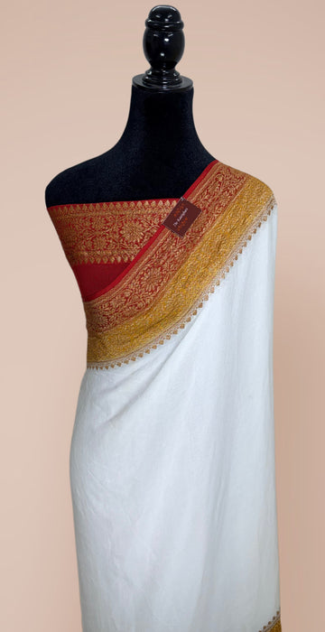 3D Khaddi Georgette Banarasi Handloom Saree - Antique Zari