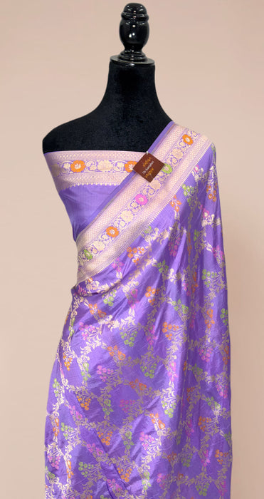 Lavender Pure Katan Banarasi Handloom Saree - Meenakari Work