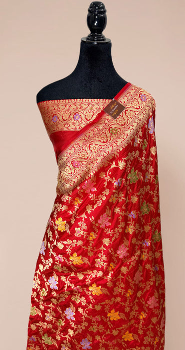 Red Pure Katan Banarasi Handloom Saree - Meenakari Work
