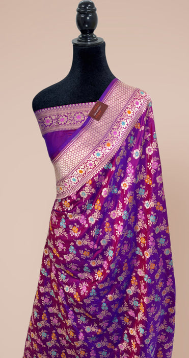 Dual Shade Purple Pure Katan Banarasi Handloom Saree - Meenakari Jaal Work