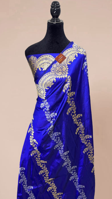 Blue Pure Katan Banarasi Handloom Saree - Kadiyal Sona Roopa Work