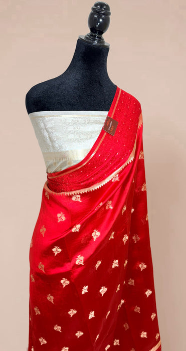 Red Pure Mango Katan Banarasi Handloom Saree