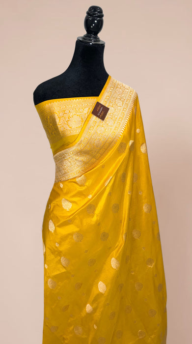 Yellow Pure Katan Silk Banarasi Handloom Saree - All over Motifs