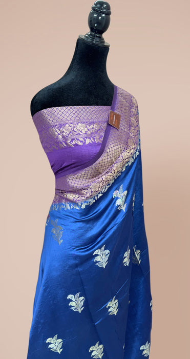 Italian Blue Pure Raw Mango Banarasi Handloom Saree - Designer Motifs